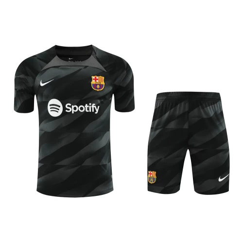 FC Barcelona Men Goalkeeper Short Sleeves Football Kit Black 2024